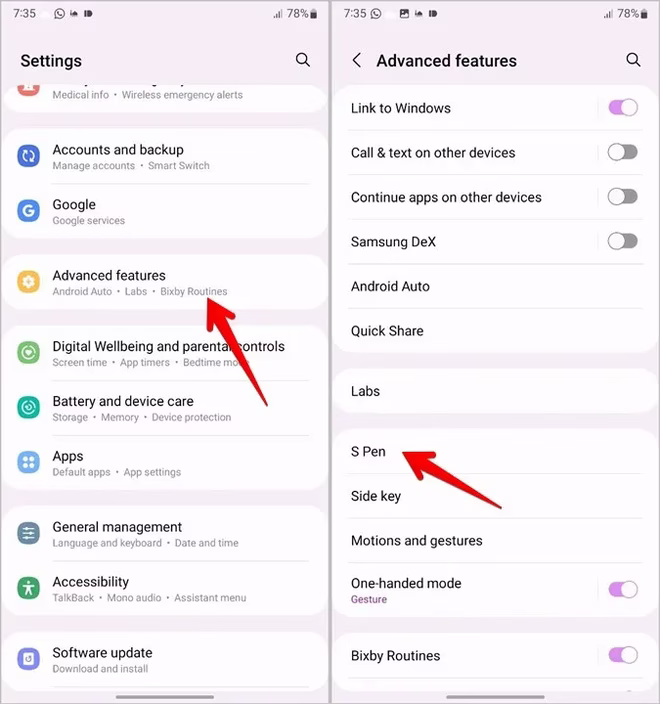 Samsung avanserte funksjoner