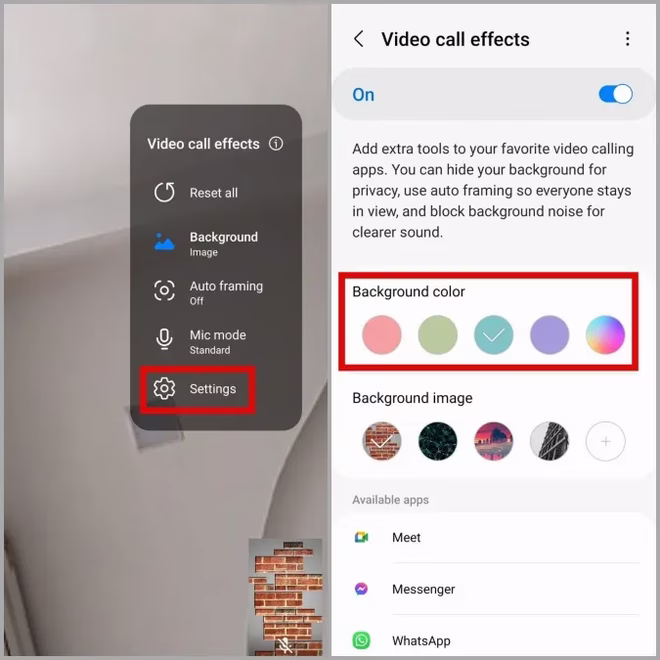 Bakgrunnsfarge for videosamtaler på Samsung Phone