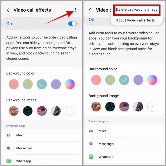 Slett bakgrunnsbilder fra videosamtaler på Samsung-telefonen