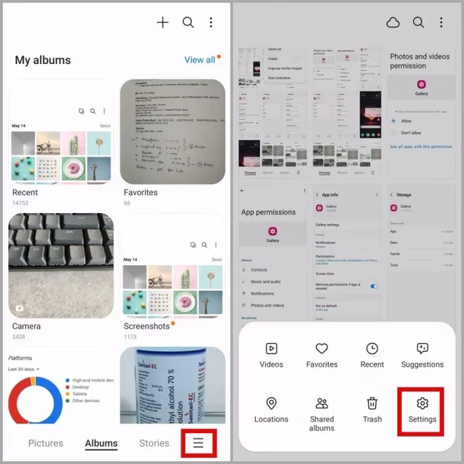 Åpne innstillingene for Samsung Gallery-appen