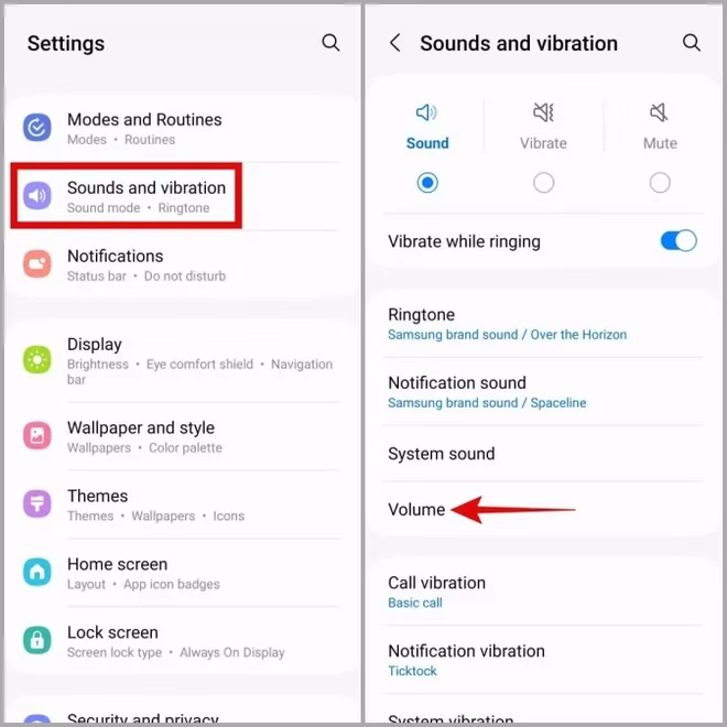 Voluminnstillinger på Android