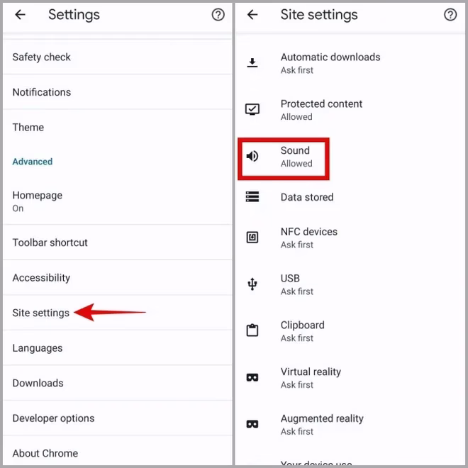 Lydtillatelse for nettsteder i Chrome for Android