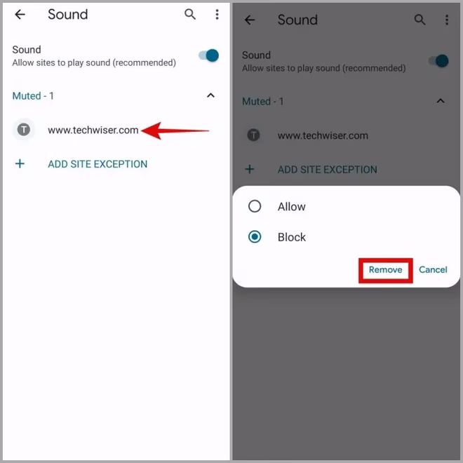 Fjern nettsteder fra dempet seksjon i Chrome for Android