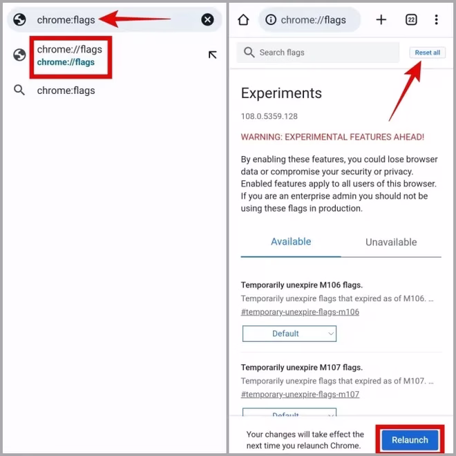 Tilbakestille Chrome-flagg på Android