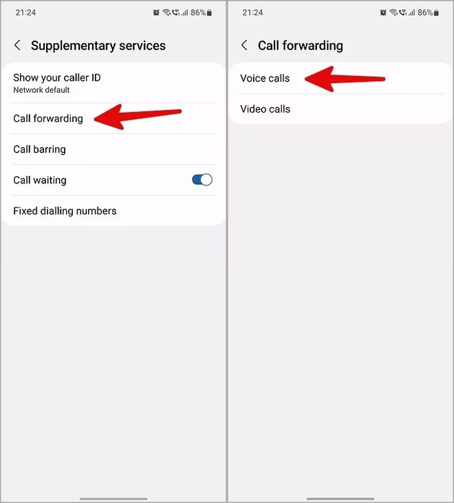 viderekobling av anrop på Samsung-telefonen