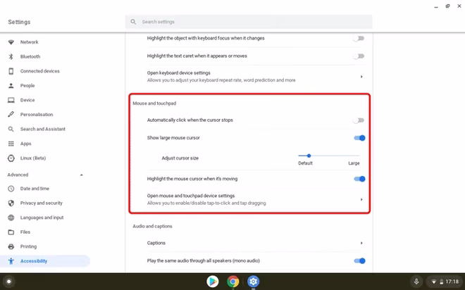 Musinnstillinger i Chromebook