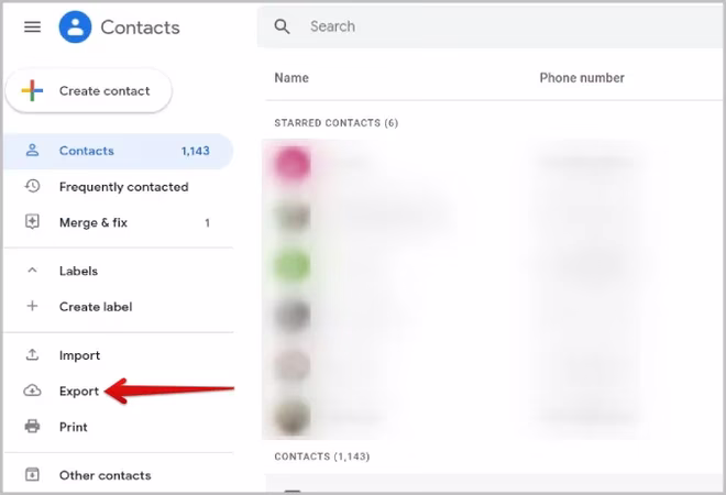 eksportalternativ i Google-kontakter