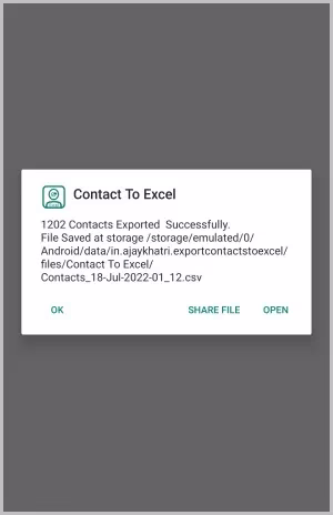 eksporterte kontakter fra kontakt til Excel-appen