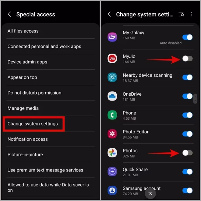 Forhindre at apper endrer systeminnstillinger på Samsung Phone