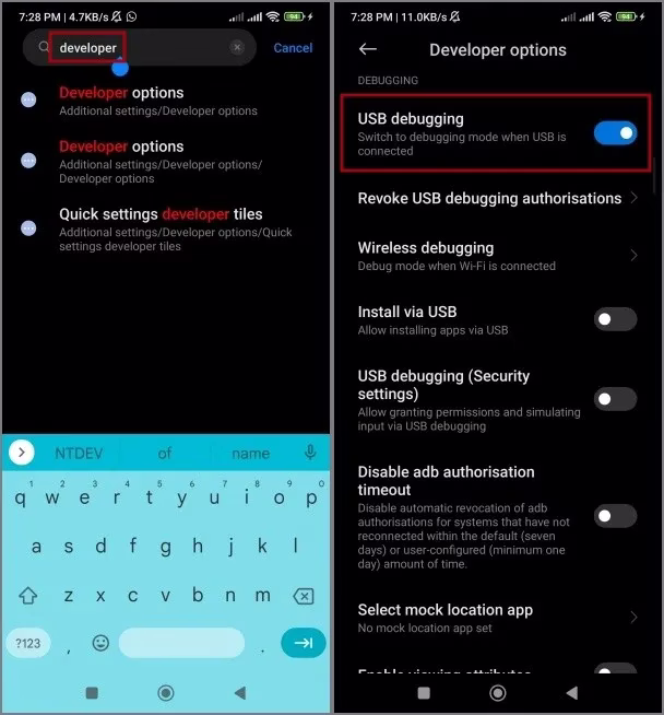 Aktivere USB-feilsøking i Android