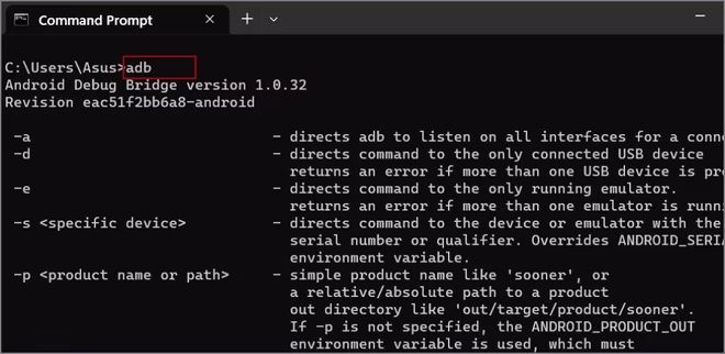 Kontrollere adb-installasjon i CMD