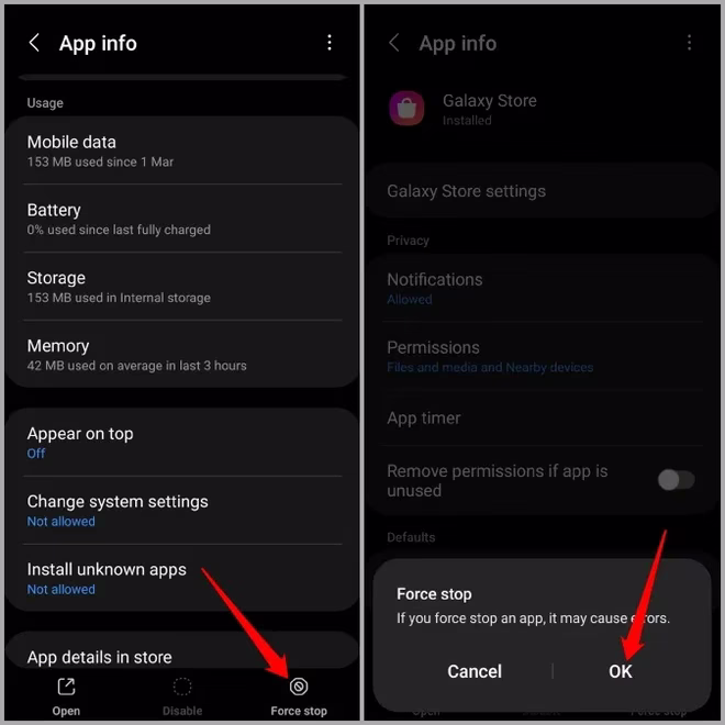 Tvangsstoppe Galaxy Store på Samsung Phone