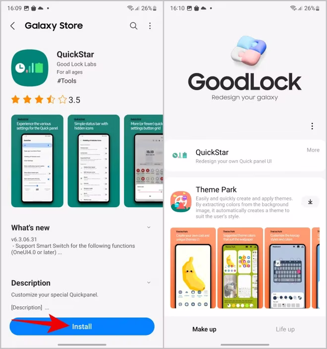 installere quickstar-appen på goodlock på samsung