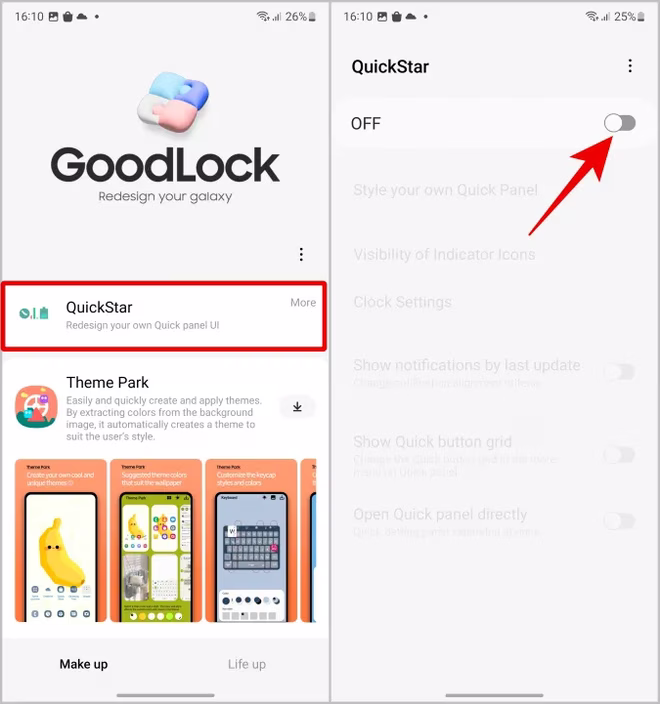 aktivere quickstar-modulen i goodlock-appen på samsung