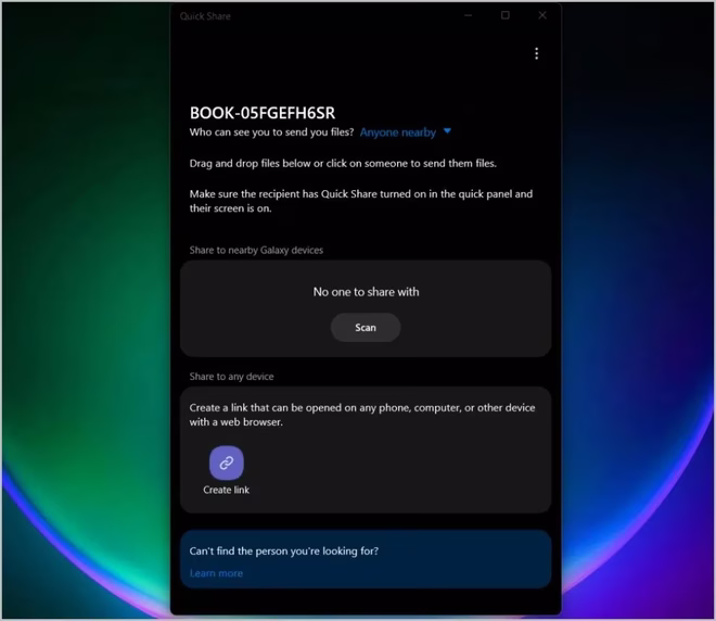 Hurtigdeling på Galaxy Book