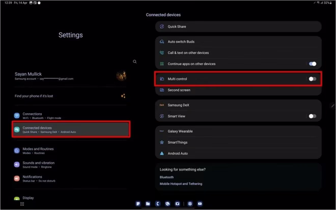 Multikontroll-funksjonen på Samsung Tab