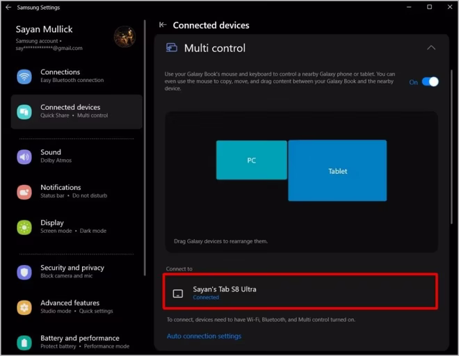 Koble Galaxy Book til Tab for Multi Control