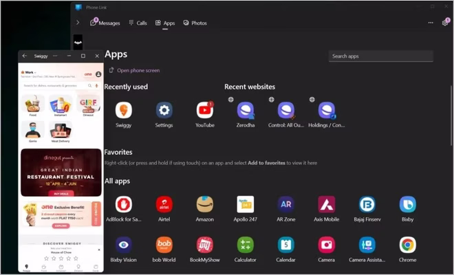 Streaming av apper med Telefonkobling-appen