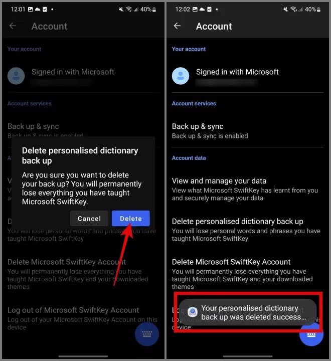 Slett sikkerhetskopi av personlig ordbok fra SwiftKey Android (2)