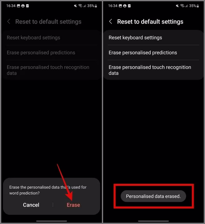 Confirm Remove Learned Words from Samsung Keyboard (bekreft fjerning av innlærte ord fra Samsung Keyboard)