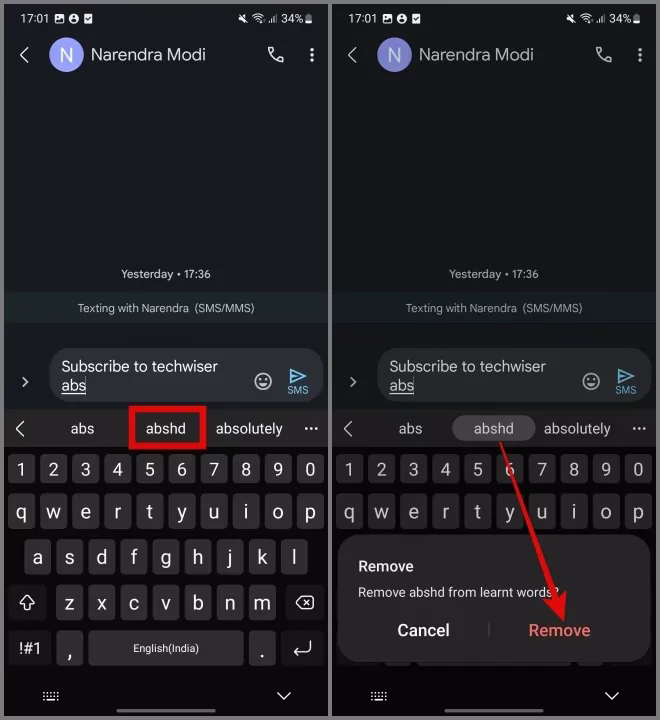 Individuelt fjerne innlærte ord fra Samsung Keyboard