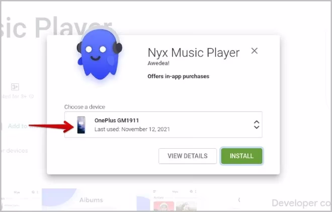 Velge enhet for å installere appen fra Play Store på nett