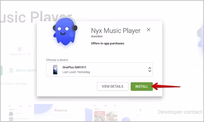 Installere fra Play Store på nettet