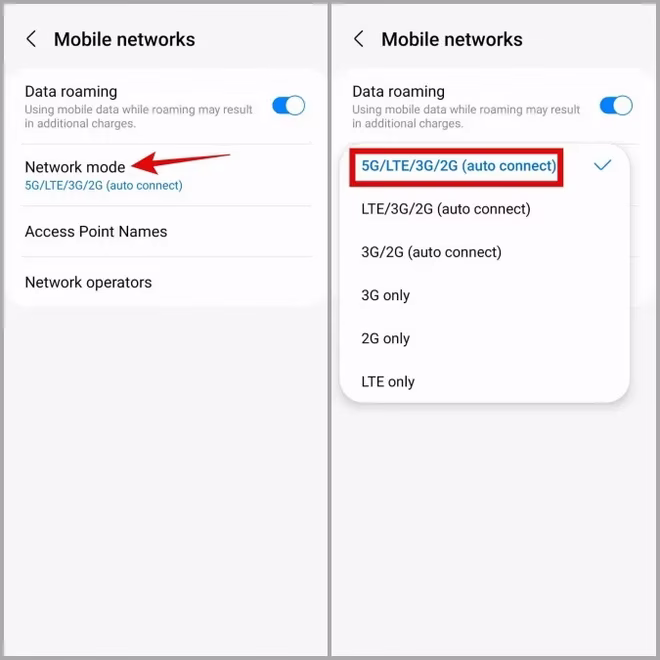 Endre nettverksmodus på Samsung Galaxy Phone