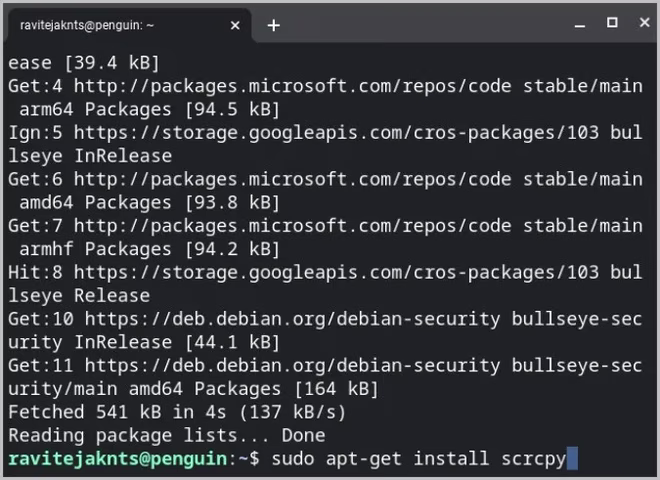 Installere Scrcpy på ChromeOS