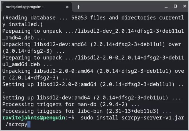 Installere Scrcpy-serveren på ChromeOS