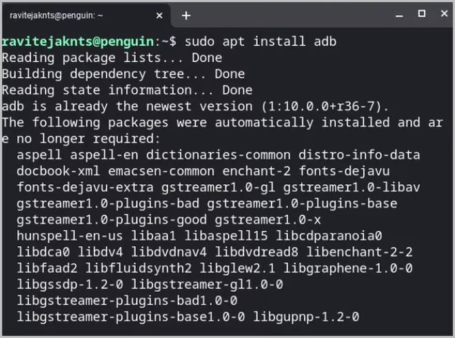 Installere ADB på Chrome OS Linux