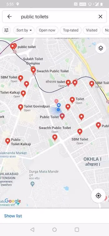 finn offentlige toaletter på google maps