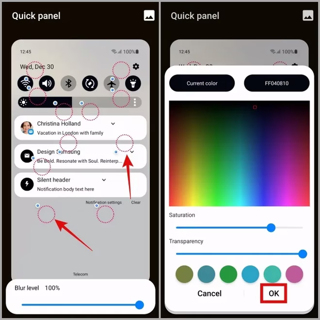 Wybór koloru motywu na telefonie Samsung