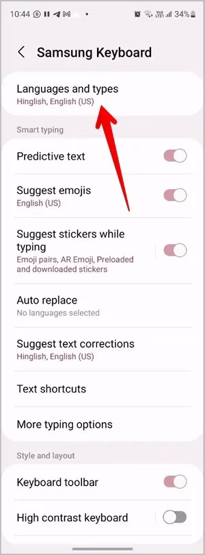 Språk og typer på Samsung-tastaturet
