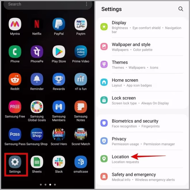 Posisjonsinnstillinger på Android