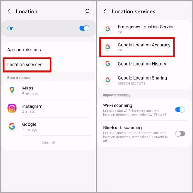 Google Stedsnøyaktighet på Android