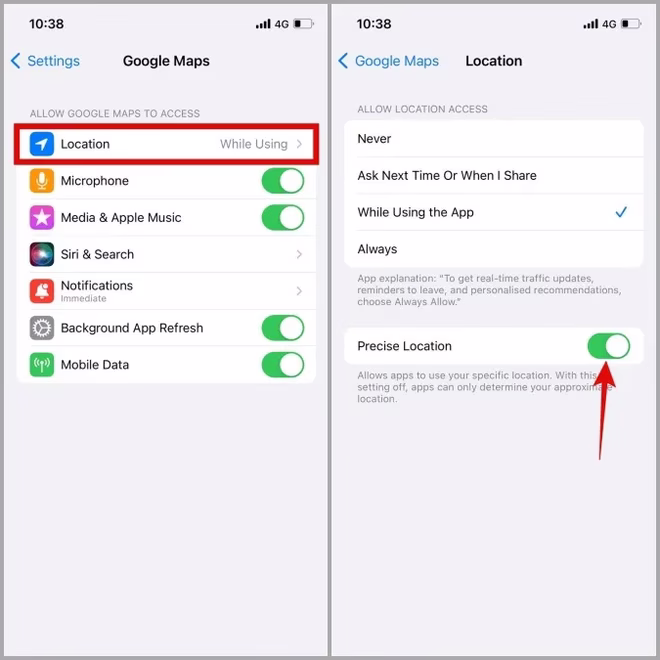 Aktiver nøyaktig plassering for Maps på iPhone