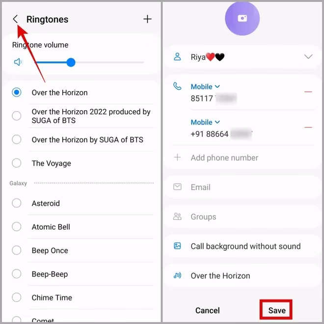 En annen ringetone for en kontakt på en Samsung-telefon