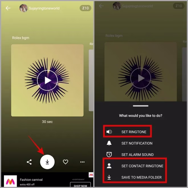 Angi som ringetone ved hjelp av Zedge på Samsung-telefonen