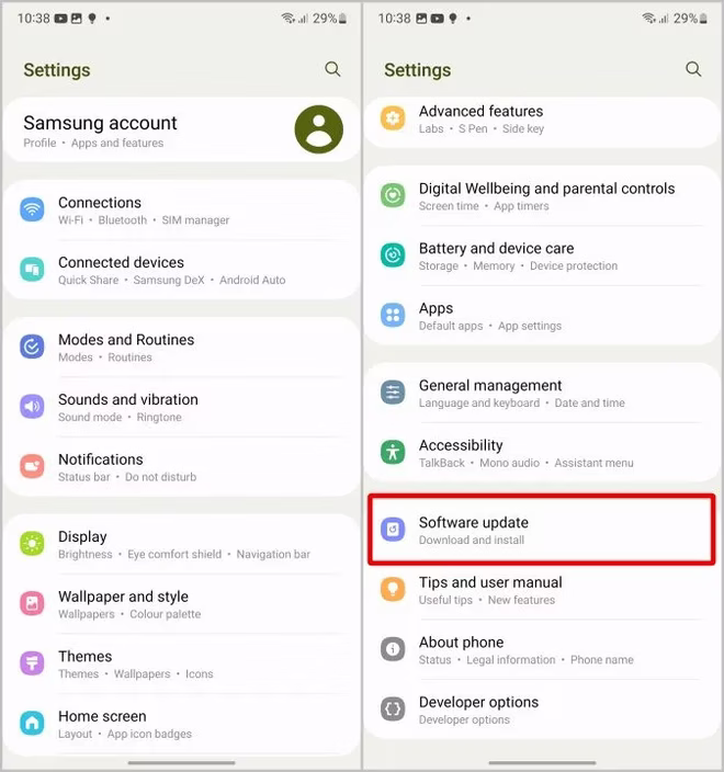 Alternativ for programvareoppdatering på Samsung