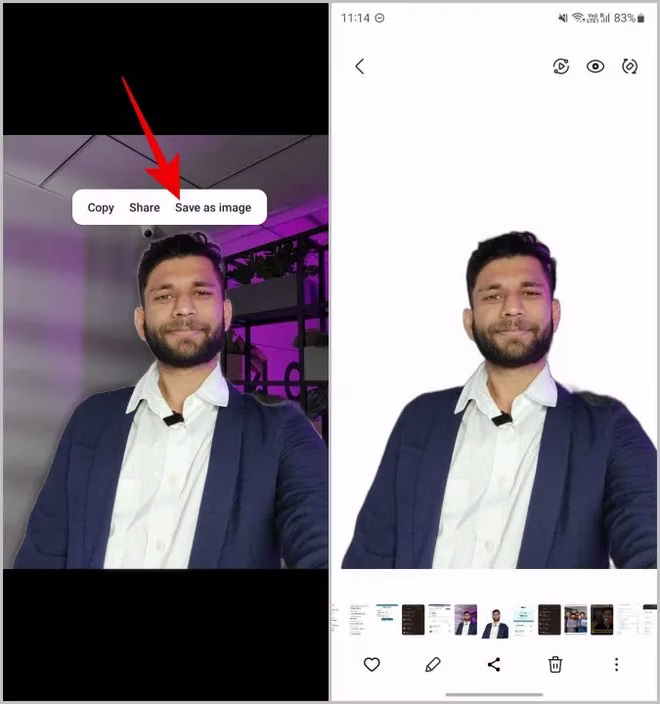 lagre motivet som et nytt bilde uten bakgrunn i Samsung Gallery-appen