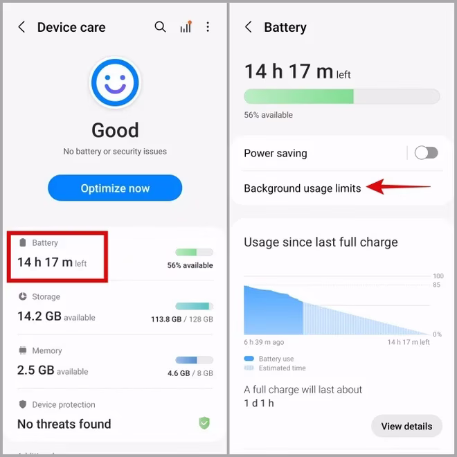 Begrensninger for bakgrunnsbruk på Galaxy Phone