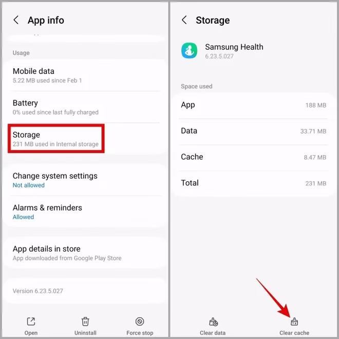 Tøm hurtigbufferen til Samsung Health-appen på Galaxy Phone