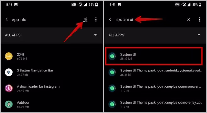 System UI app i Android-innstillinger