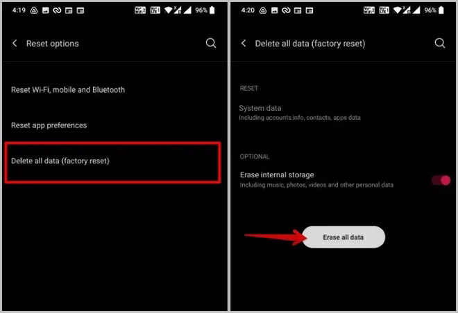 Fabrikktilbakestilling av Android