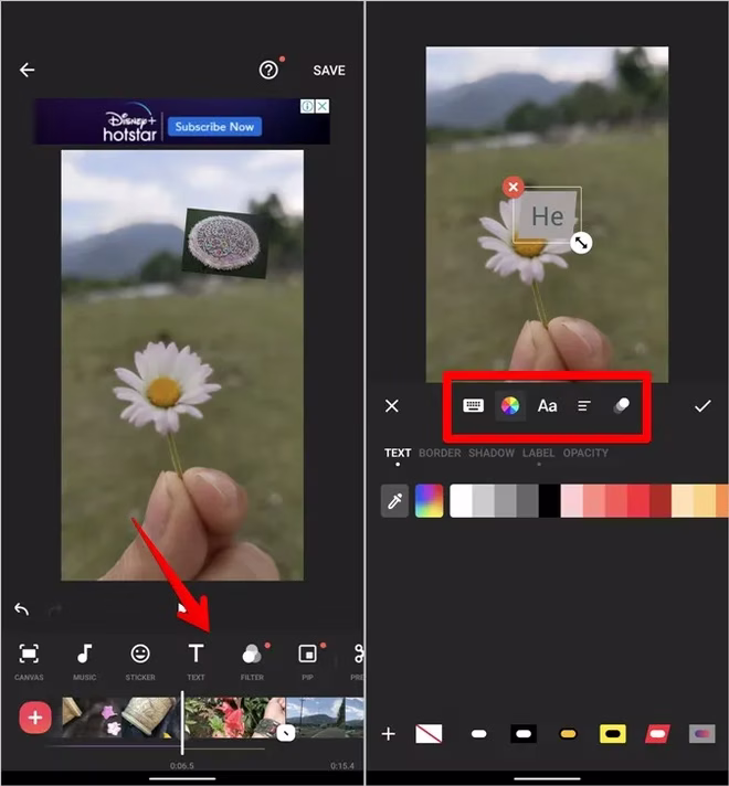 InShot-videotekst Legg til