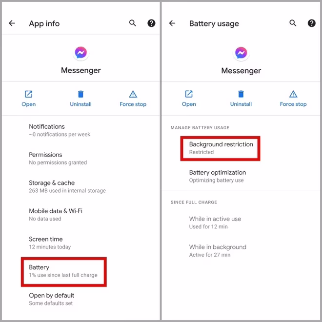 Bakgrunnsbegrensning for Facebook Messenger på Android