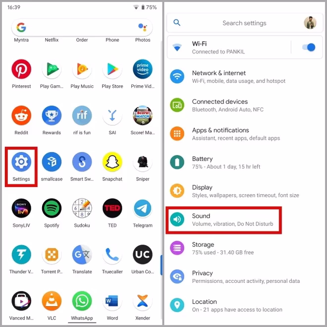 Lydinnstillinger på Android