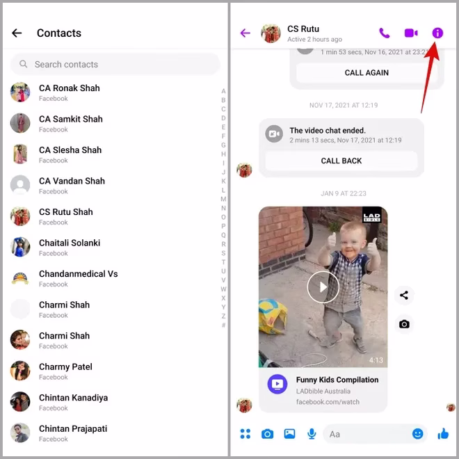 Kontaktinformasjon på Facebook Messenger