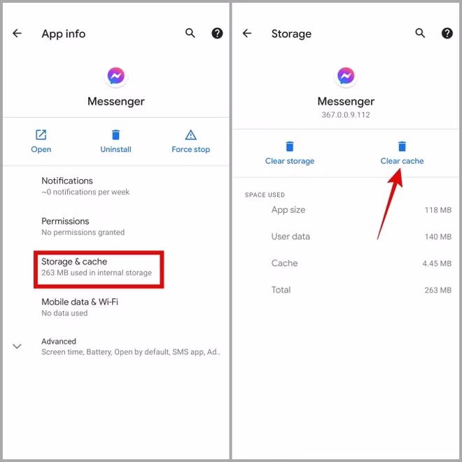 Tøm hurtigbuffer for Facebook Messenger-appen på Android